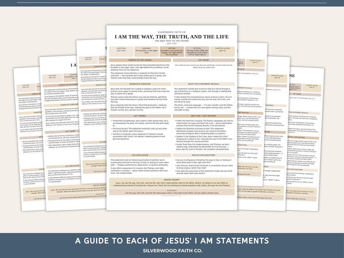 Christian devotional poster instant download — organized faith study sheet with calming neutral palette and guided reflection prompts