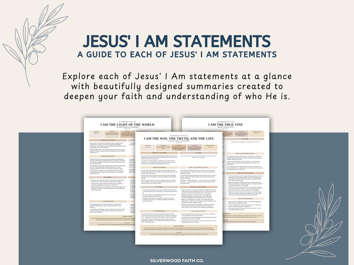 Faith journaling digital wall art for study nook — "I Am the Bread of Life" worksheet with structured note-taking and gentle cottagecore charm