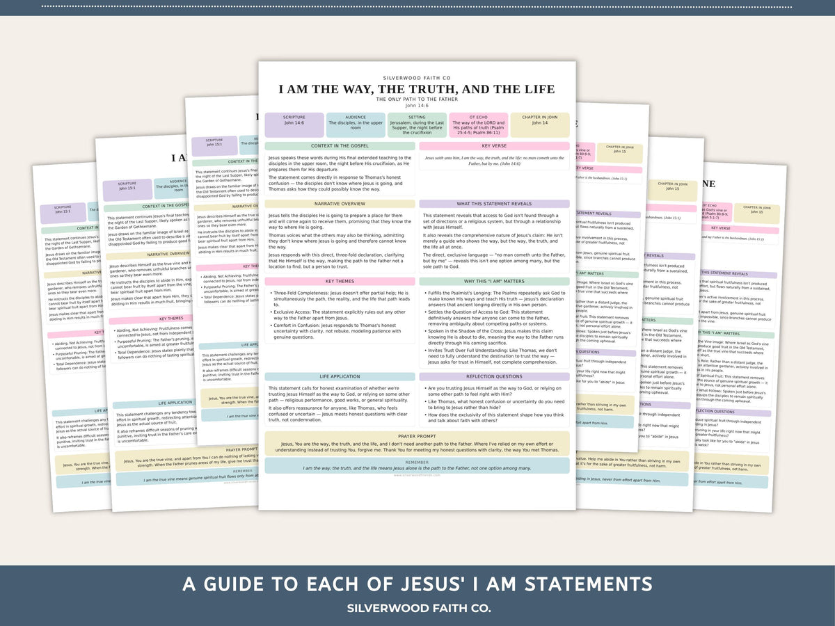 Cottagecore-inspired scripture study sheet wall art for home chapel — gentle pastel design with structured Bible lesson format