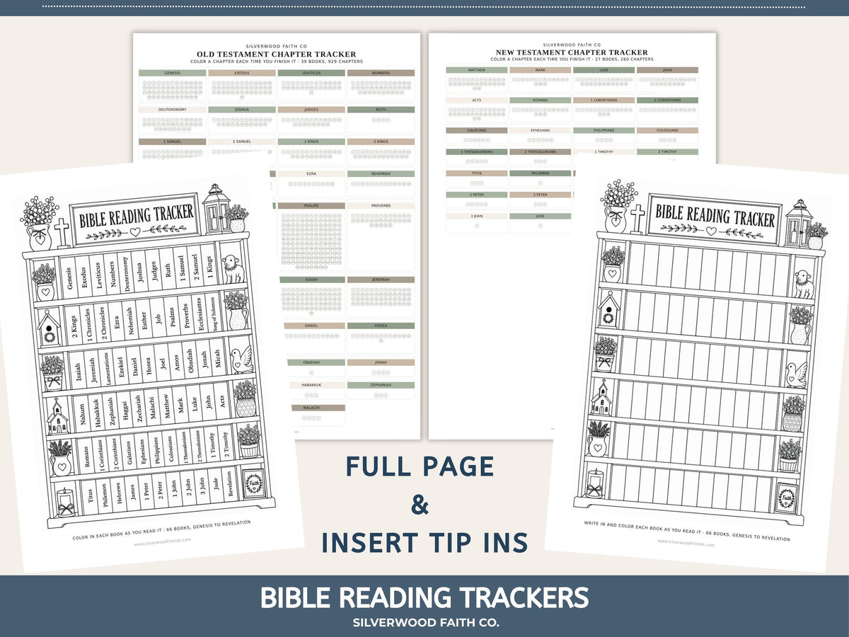 Bible Reading Tracker, Printable Books of the Bible Bookshelf Tracker, Printable Bible Study Template, SAGE BOTANICAL (Digital Download) 569