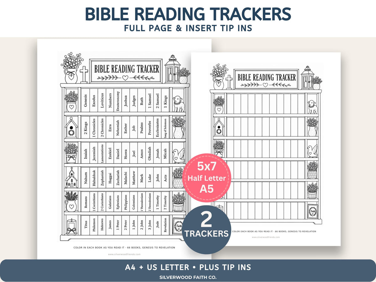 Bible Reading Tracker, Printable Books of the Bible Bookshelf Tracker, Printable Bible Study Template (Digital Download) 561
