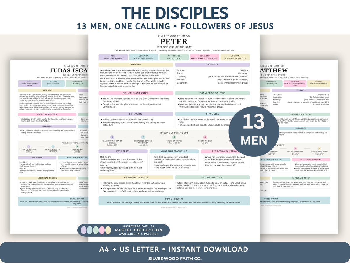 Disciples of Jesus Bible Study Guide, 12 Apostles, 13 Jesus' Disciples Bible Character Study, Sunday School Worksheet (Digital Download) 571