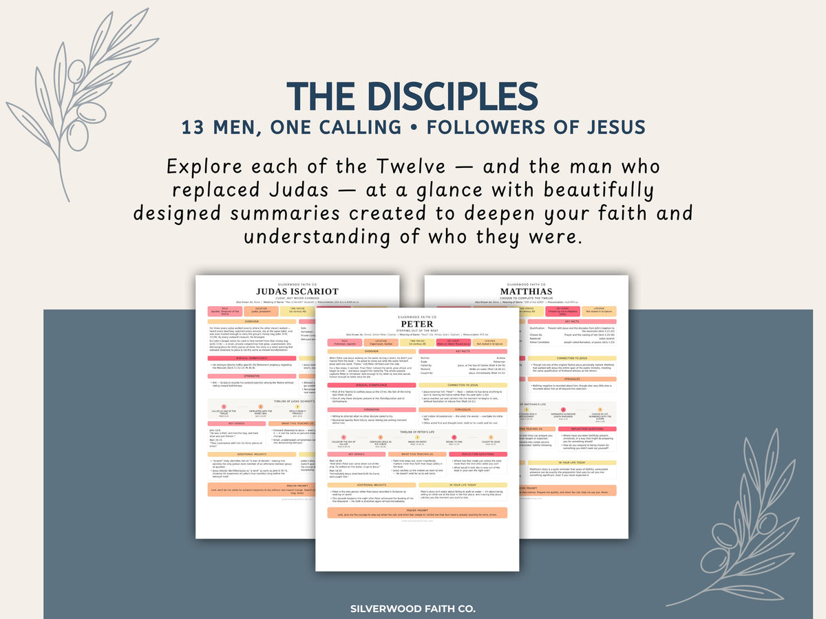 Disciples of Jesus Bible Study Guide, 12 Apostles, Jesus' Disciples Bible Character Study Bundle, Pink Meadow (Digital Download) 572