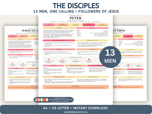 Disciples of Jesus Bible Study Guide, 12 Apostles, Jesus' Disciples Bible Character Study Bundle, Pink Meadow (Digital Download) 572