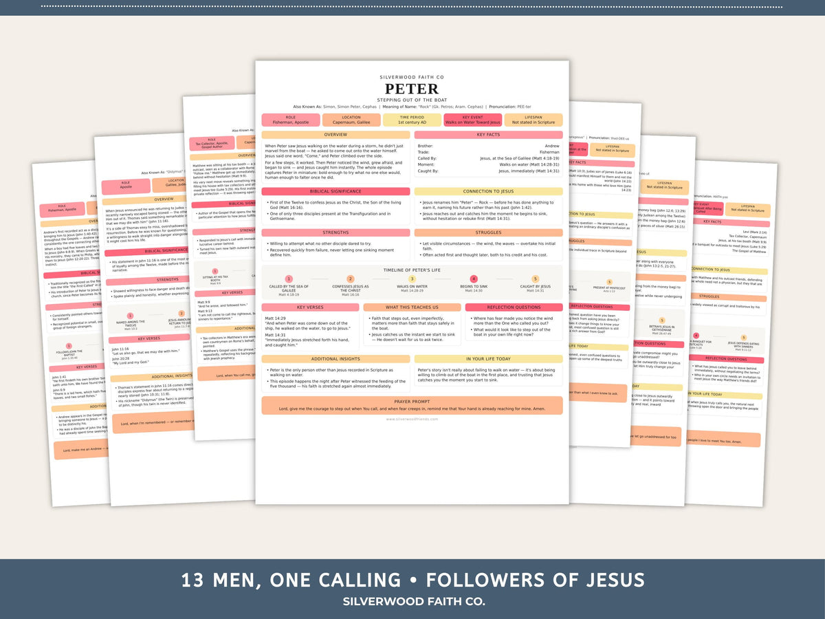 Disciples of Jesus Bible Study Guide, 12 Apostles, Jesus' Disciples Bible Character Study Bundle, Pink Meadow (Digital Download) 572