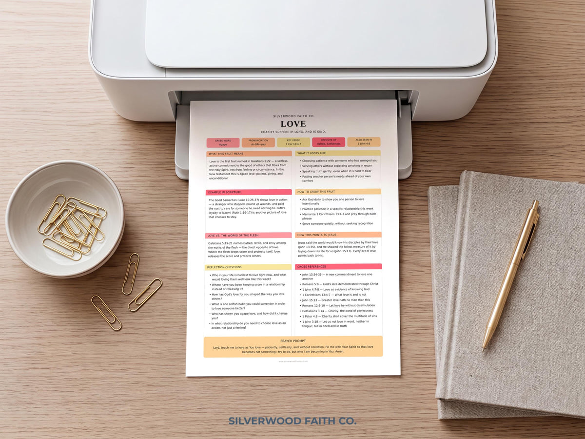 Christian study guide poster for prayer room — structured Bible lesson design in creamy yellow and blush with guided questions