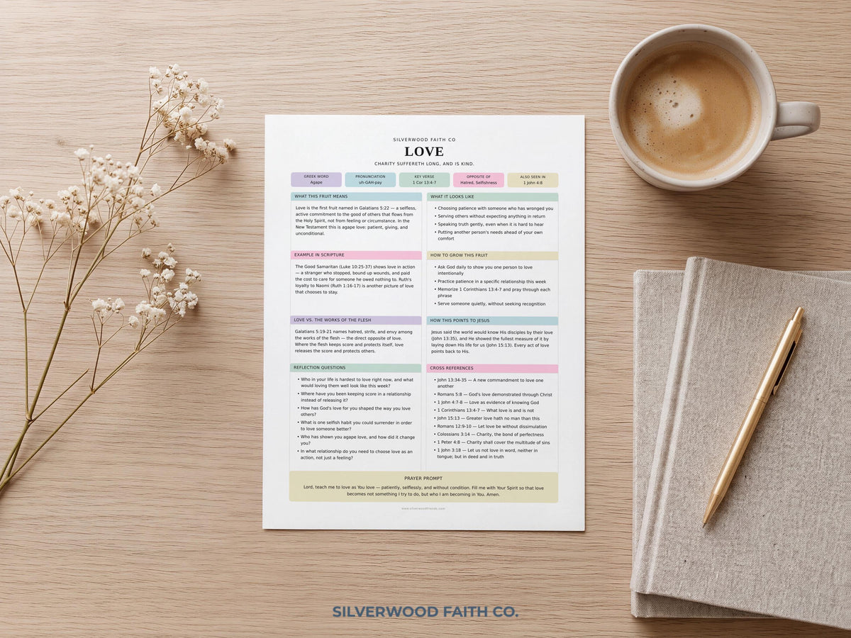 Christian Bible study guide printable for prayer room — organized template with soft color blocks and inspirational typography