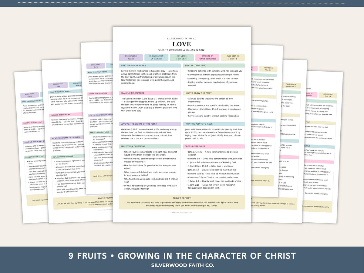 Fruit of the Spirit Study Guide Bundle, Galatians 5 Bible Study, Full Page Worksheets & Bible Insert Tip Ins PASTEL (Digital Download) 577