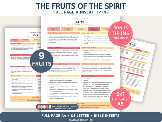 Fruit of the Spirit Study Guide Bundle, Galatians 5 Bible Study, Full Page Worksheet & Bible Insert Tip Ins PINK MEADOW(Digital Download)579