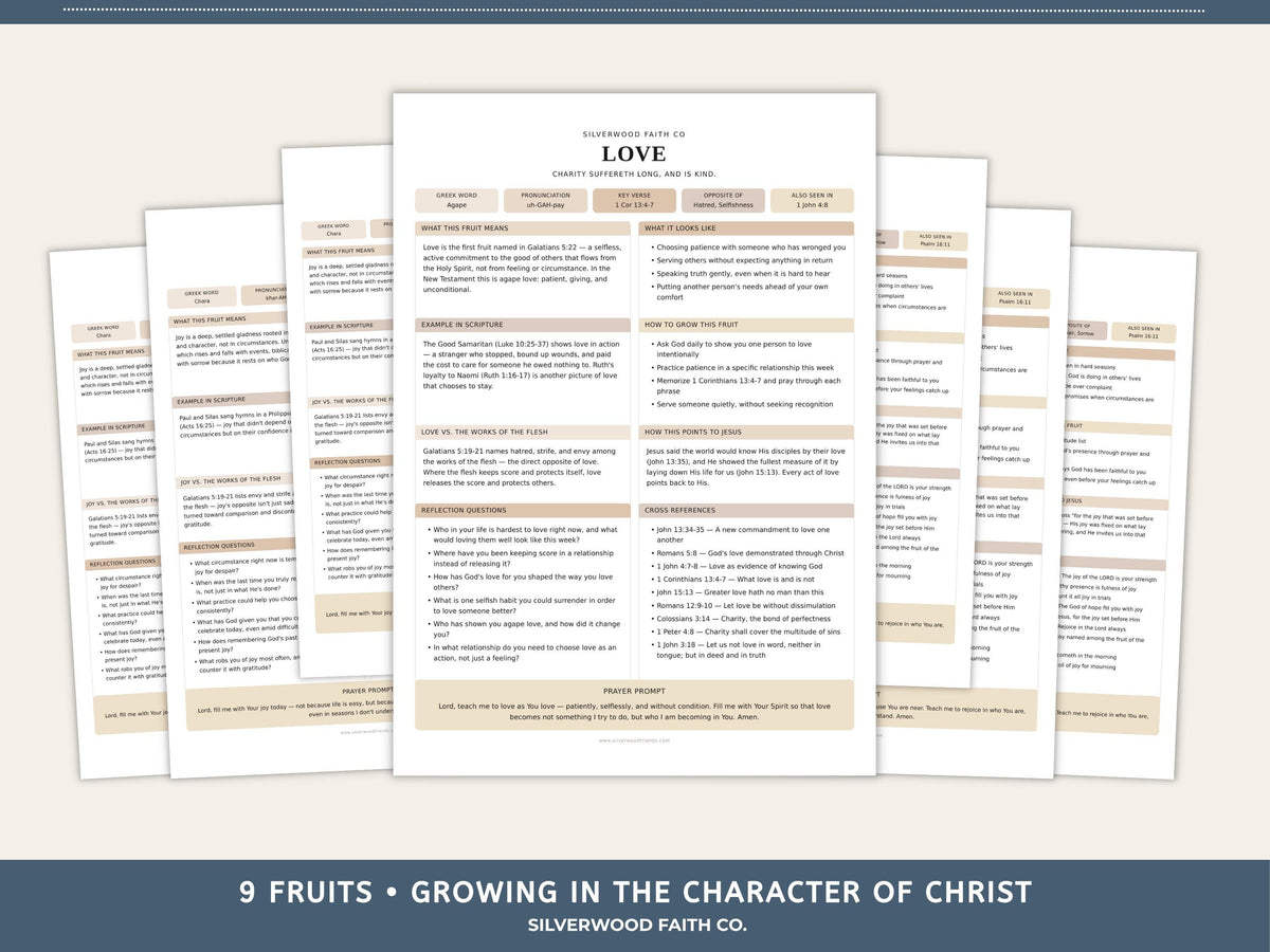 Fruit of the Spirit Study Guide Bundle, Galatians 5 Bible Study, Full Page Worksheets & Bible Insert Tip Ins, CASHMERE(Digital Download) 575