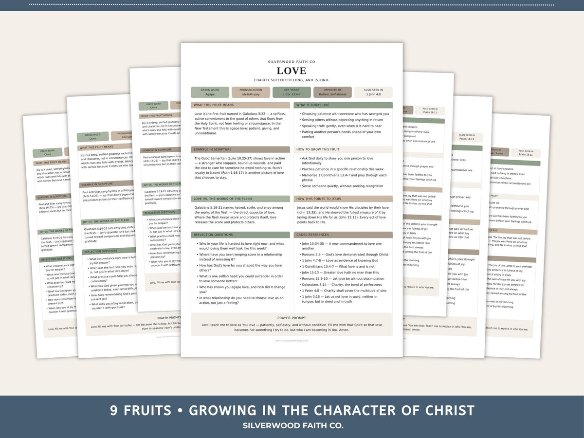 Fruit of the Spirit Study Guide Bundle, Galatians 5 Bible Study, Full Page Worksheets & Bible Insert Tip Ins, SAGE (Digital Download) 581