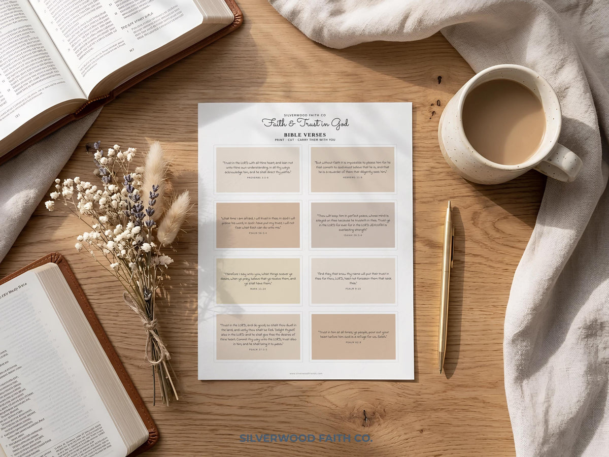 Religious verse poster printable set with elegant typography on soft color blocks for sunday school or youth group