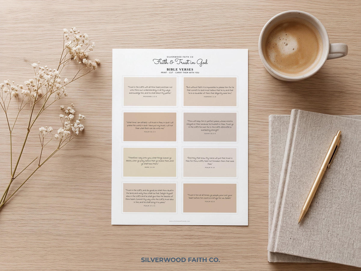 Bible study wall art digital file featuring contemplative scripture quotes in refined script for kitchen or study nook