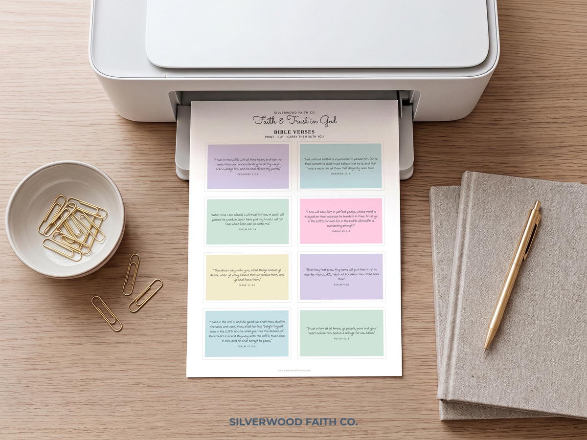 Scripture wall picture printable set combining peaceful aesthetic with God-centered faith messages in pastels