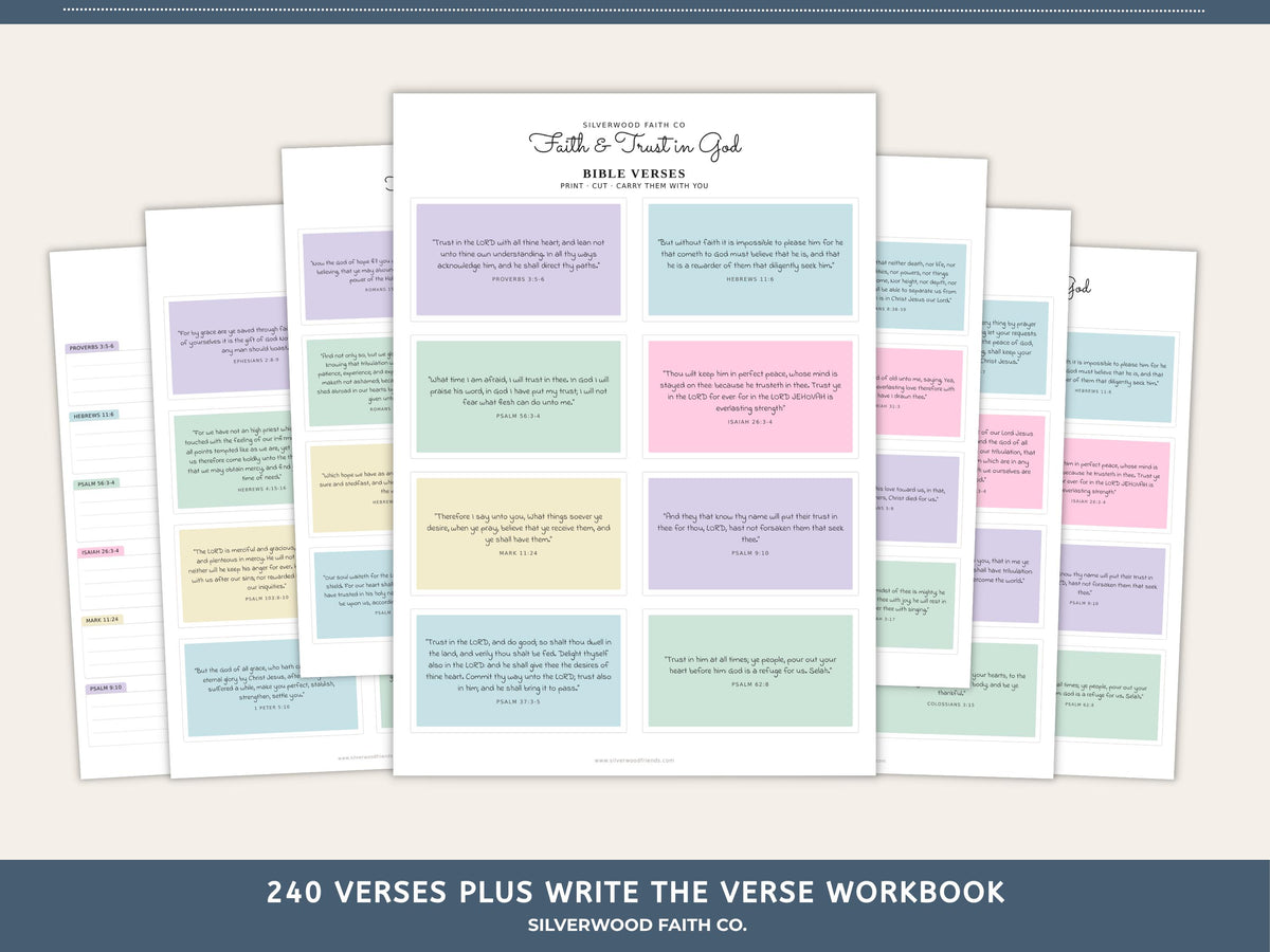 240 Bible Verse Cards, Printable Scripture Cards, Bible Study Memory Verse Cards, Prayer Cards, Printable PDF, PASTEL (Digital Download) 589