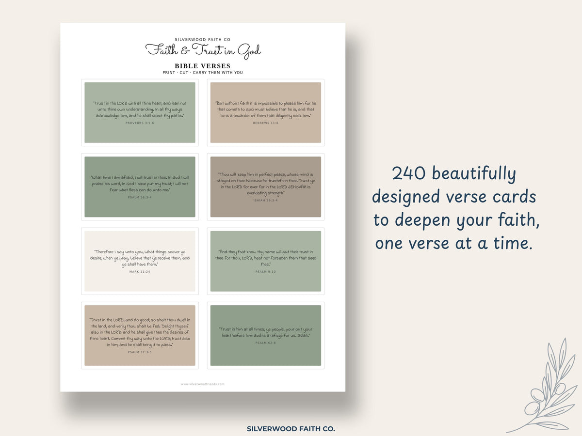 240 Bible Verse Cards, Printable Scripture Cards, Bible Study Memory Verse Cards, Prayer Cards, Printable PDF, SAGE (Digital Download) 586