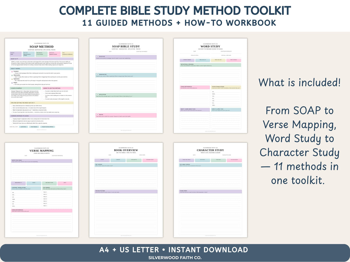 Bible Study Methods Bundle, Bible Study Journal Methods, SOAP Bible Study Method, Verse Mapping, Bible Character Study (Digital Download)614