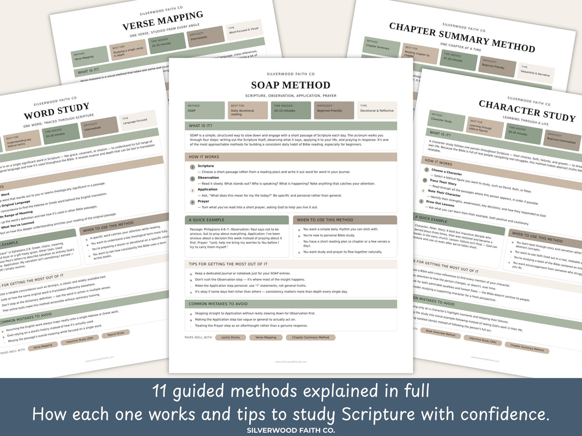 Bible Study Methods Bundle, Bible Study Journal Methods, SOAP Bible Study Method, Verse Mapping, Bible Character Study (Digital Download)615