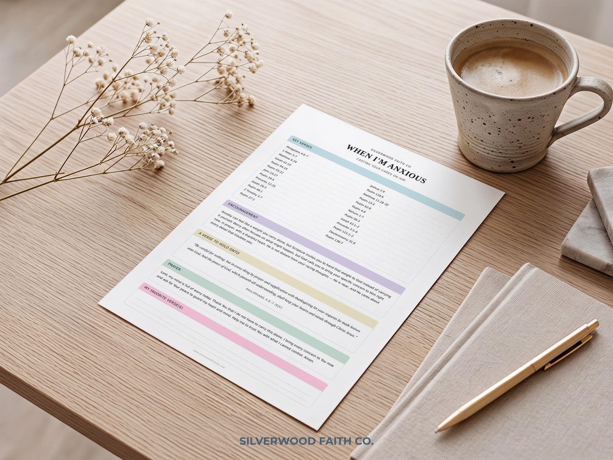 Religious reflection picture printable — clean typography design with soft neutral tones and gentle color-coded sections