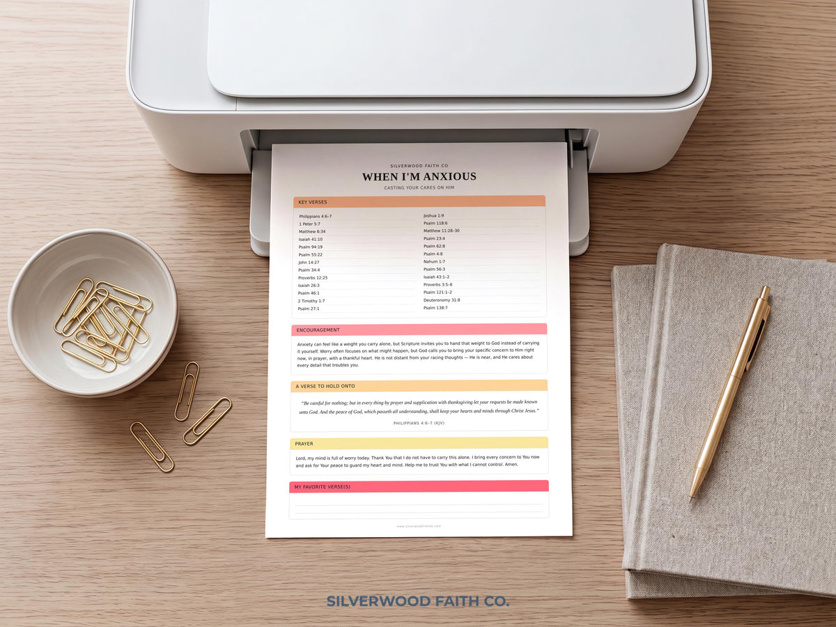 Christian mindfulness scripture printable — functional wall decor featuring soft pastel gradients and categorized spiritual guidance