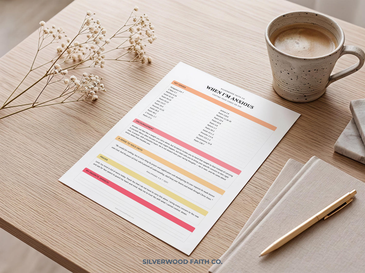 Anxious heart scripture digital download art for reflection — cute devotional design featuring soft color blocks and comforting verse organization