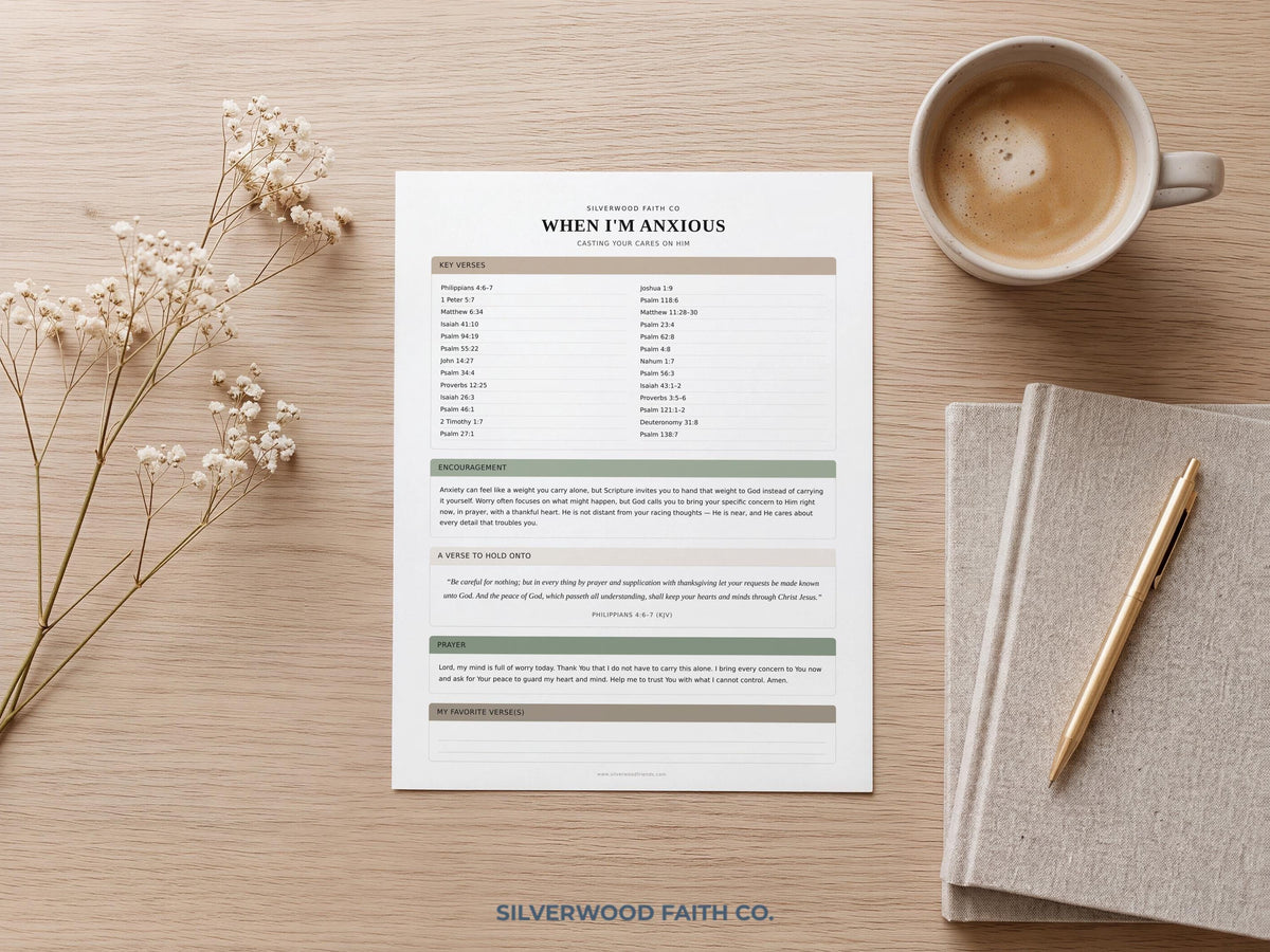 Scripture reference reflection sheet wall art — serene tan and green design for Bible verse study and meditation