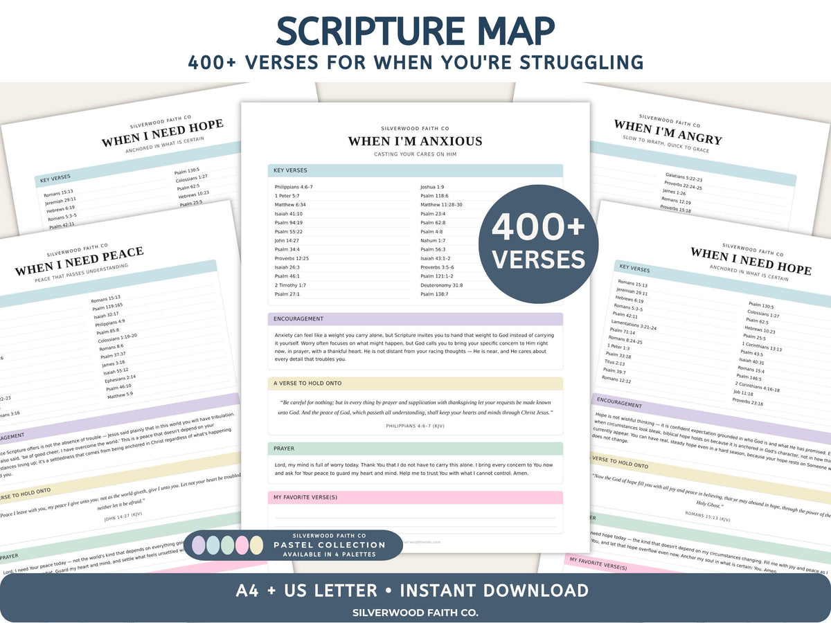 Scripture Map Printable, Anxiety Bible Study Guide, Bible Journaling Printable PDF, Prayer Journal Pages,  PASTEL (Digital Download) 629