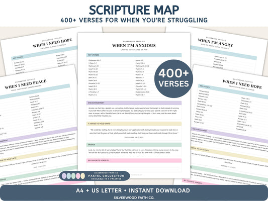 Scripture Map Printable, Anxiety Bible Study Guide, Bible Journaling Printable PDF, Prayer Journal Pages,  PASTEL (Digital Download) 629