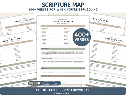 Scripture Map Verse Cards for Anxiety & Fear, Bible Study Printable, Prayer Journal PDF, Loaded Bible Scripture Cards (Digital Download) 633