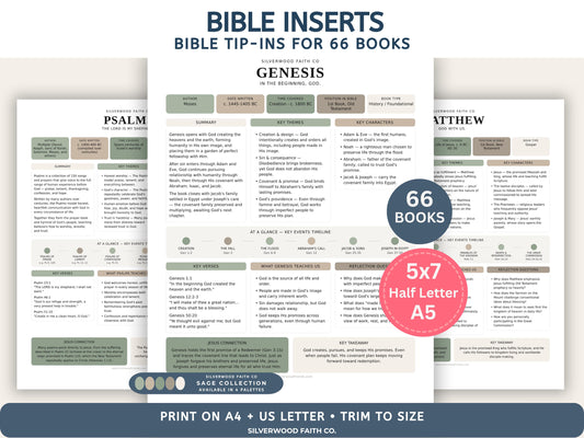 Bible Study Inserts: Tips Ins All 66 Books, Bible Study Guide, Bible Book Summaries, Printable PDF, SAGE BOTANICAL (Digital Download) 515