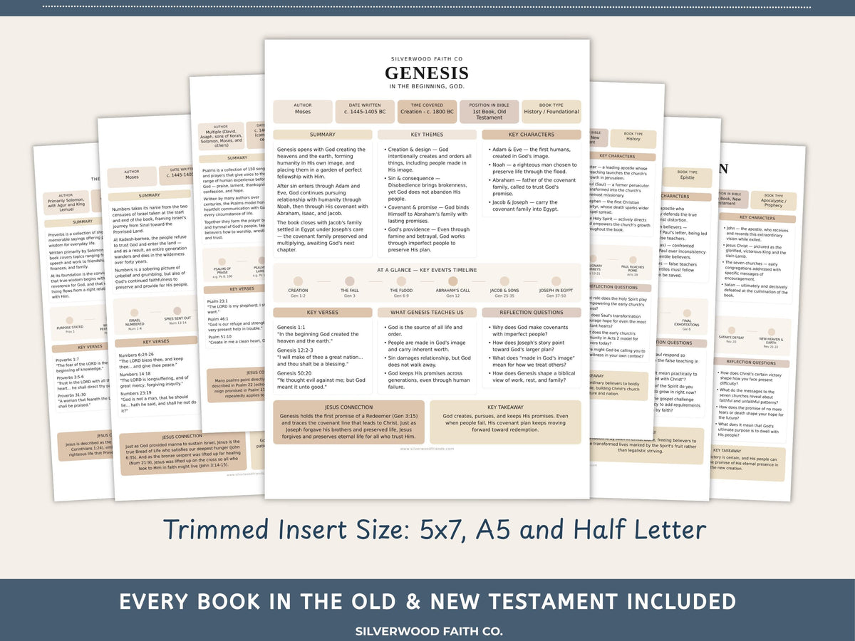 Bible Study Inserts: Tips Ins All 66 Books, Bible Study Guide, Bible Book Summaries, Printable PDF, CASHMERE (Digital Download) 514