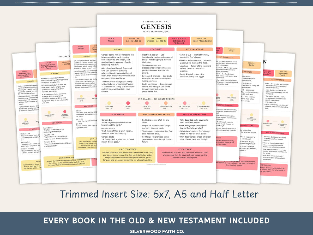Bible Study Inserts: Tips Ins All 66 Books, Bible Study Guide, Bible Book Summaries, Printable PDF, PINK MEADOW (Digital Download) 513