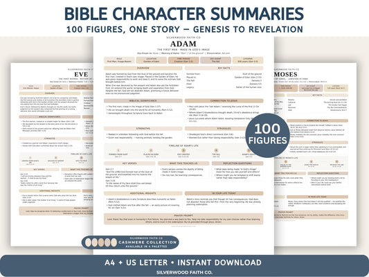 Bible Character Study: Summaries for 100 Biblical Figures, PDF Printable, CASHMERE (Digital Download) 516