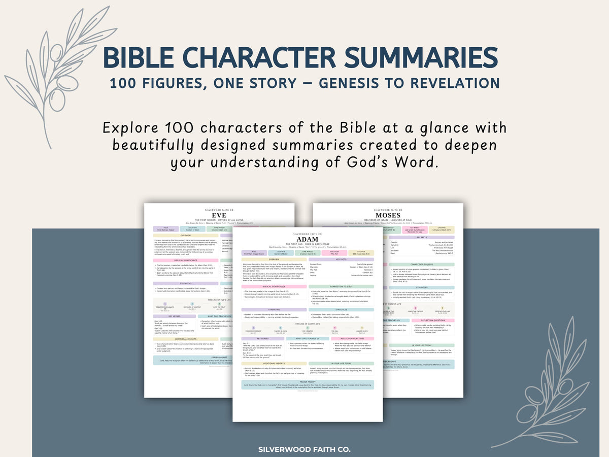 Bible Character Study Inserts: Tip Ins Summaries for 100 Biblical Figures, PDF Printable, PASTEL (Digital Download) 517