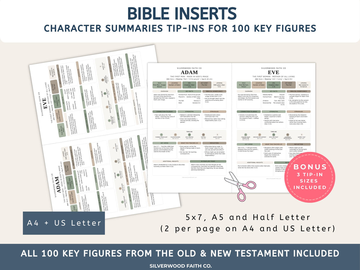 Bible Character Study Inserts: Tip Ins Summaries for 100 Biblical Figures, PDF Printable, SAGE BOTANICAL (Digital Download) 519
