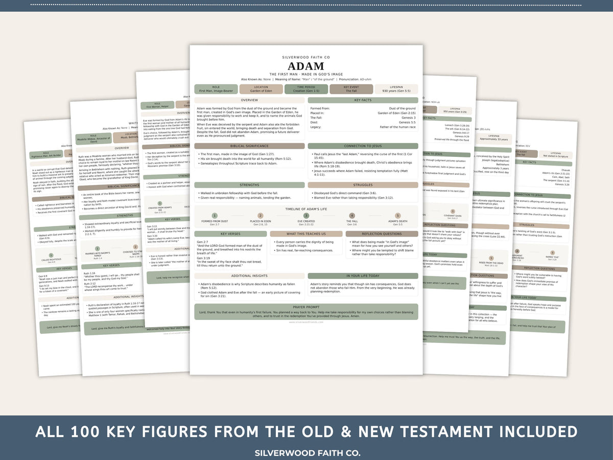 Bible Character Study Inserts: Tip Ins Summaries for 100 Biblical Figures, PDF Printable, SAGE BOTANICAL (Digital Download) 519