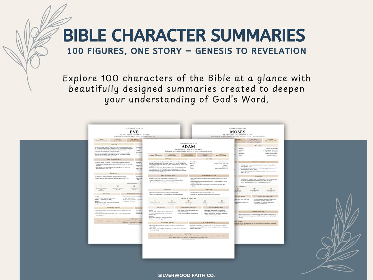 Bible Character Study Inserts: Tip Ins Summaries for 100 Biblical Figures, PDF Printable, CASHMERE (Digital Download) 516