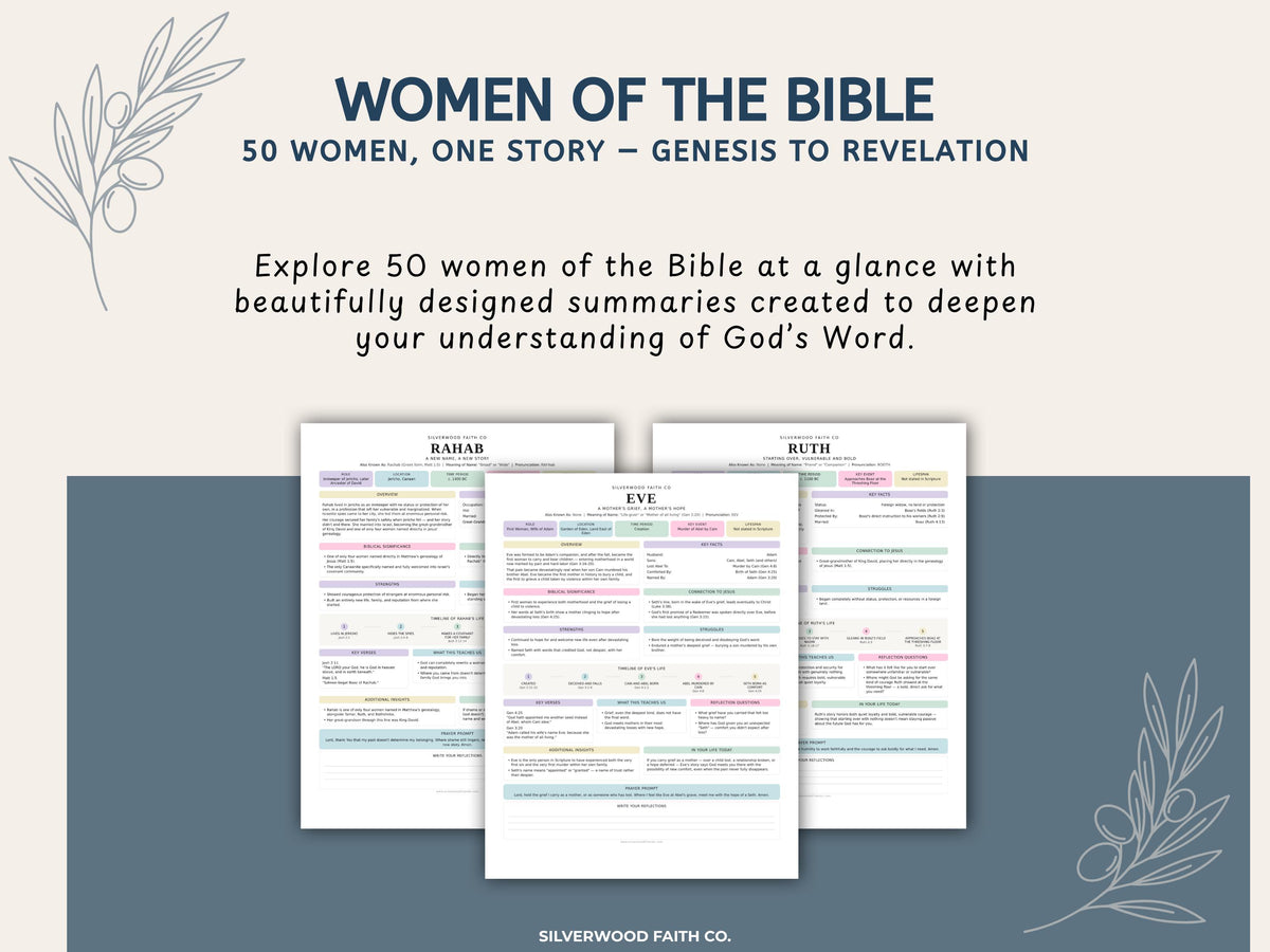 Women of the Bible Study Guide Inserts, 50 Women Bible Character Study Journal Tip Ins, Printable PDF, PASTEL (Digital Download) 521