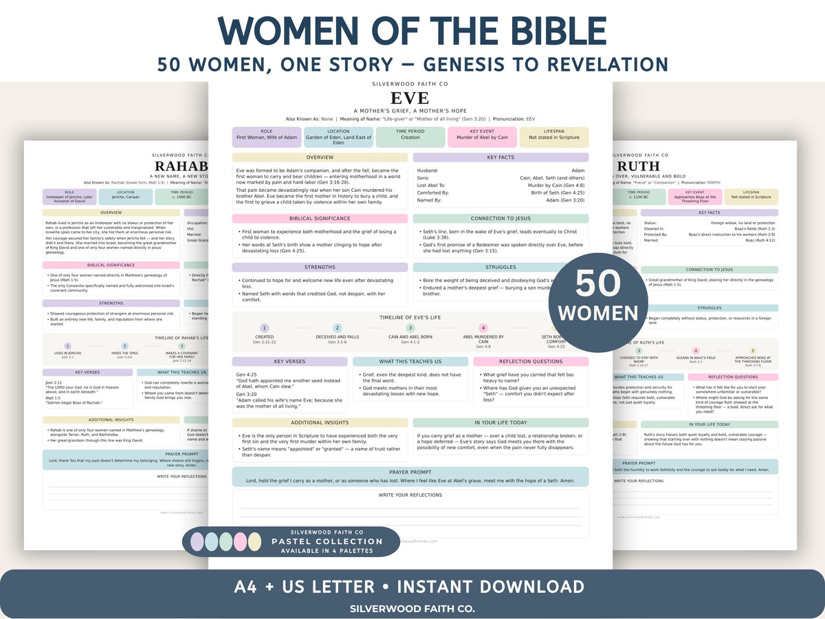 Women of the Bible Study Guide, 50 Women Bible Character Study, Christian Bible Study Journal, Printable PDF, PASTEL (Digital Download) 521