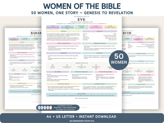 Women of the Bible Study Guide, 50 Women Bible Character Study, Christian Bible Study Journal, Printable PDF, PASTEL (Digital Download) 521
