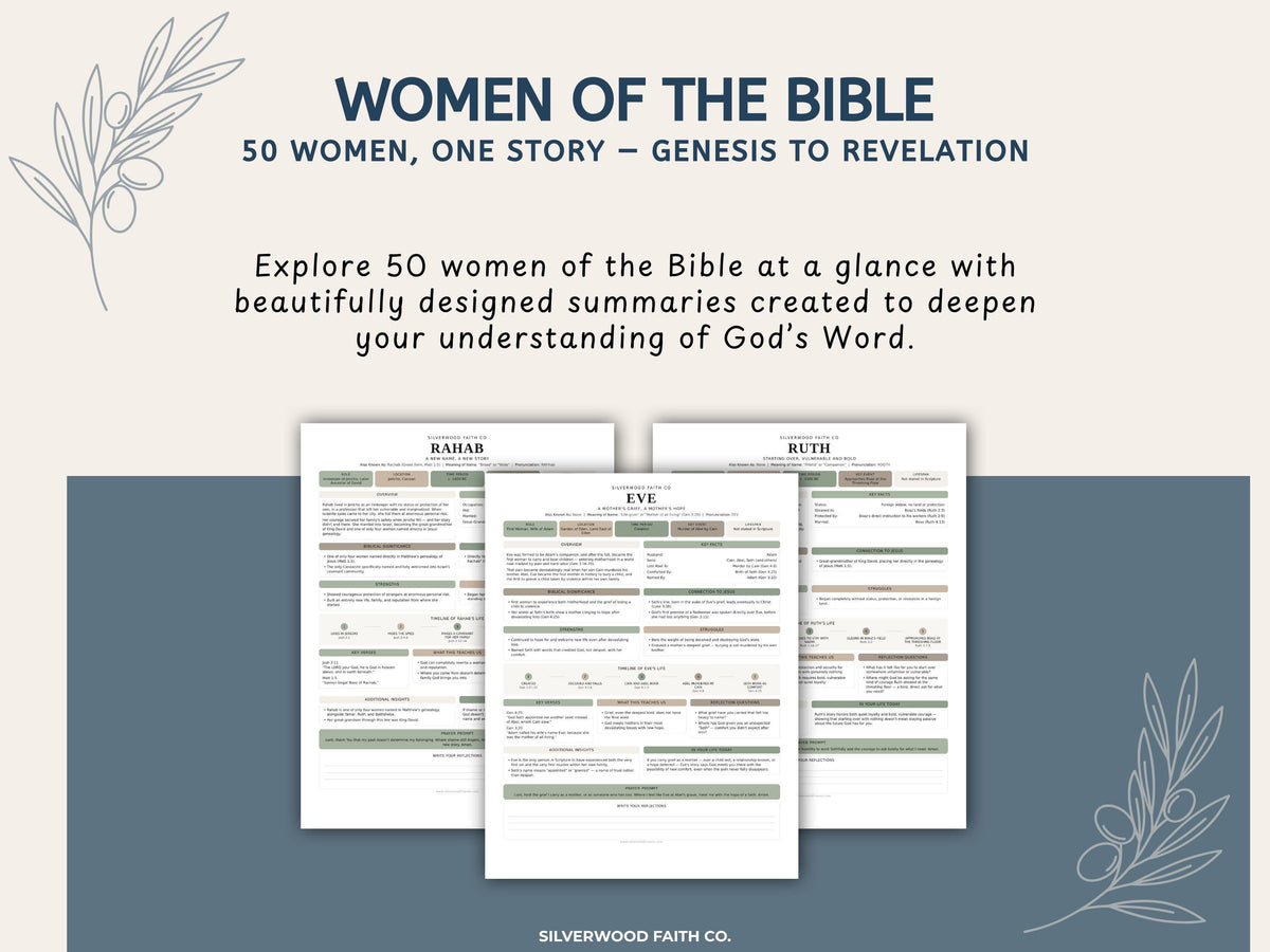 50 Women of the Bible Character Summary Inserts, Women of the Bible Tip Ins, Printable PDF, SAGE BOTANICAL (Digital Download) 520