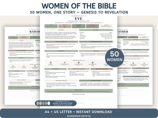 50 Women of the Bible Character Summaries Bundle, Women of the Bible Study Guide, Printable PDF, SAGE BOTANICAL (Digital Download) 520