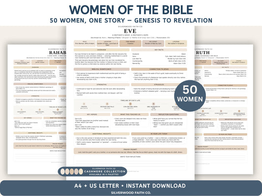 50 Women of the Bible Character Summaries Bundle, Women of the Bible Study Guide, Printable PDF, CASHMERE FIELDS (Digital Download) 522