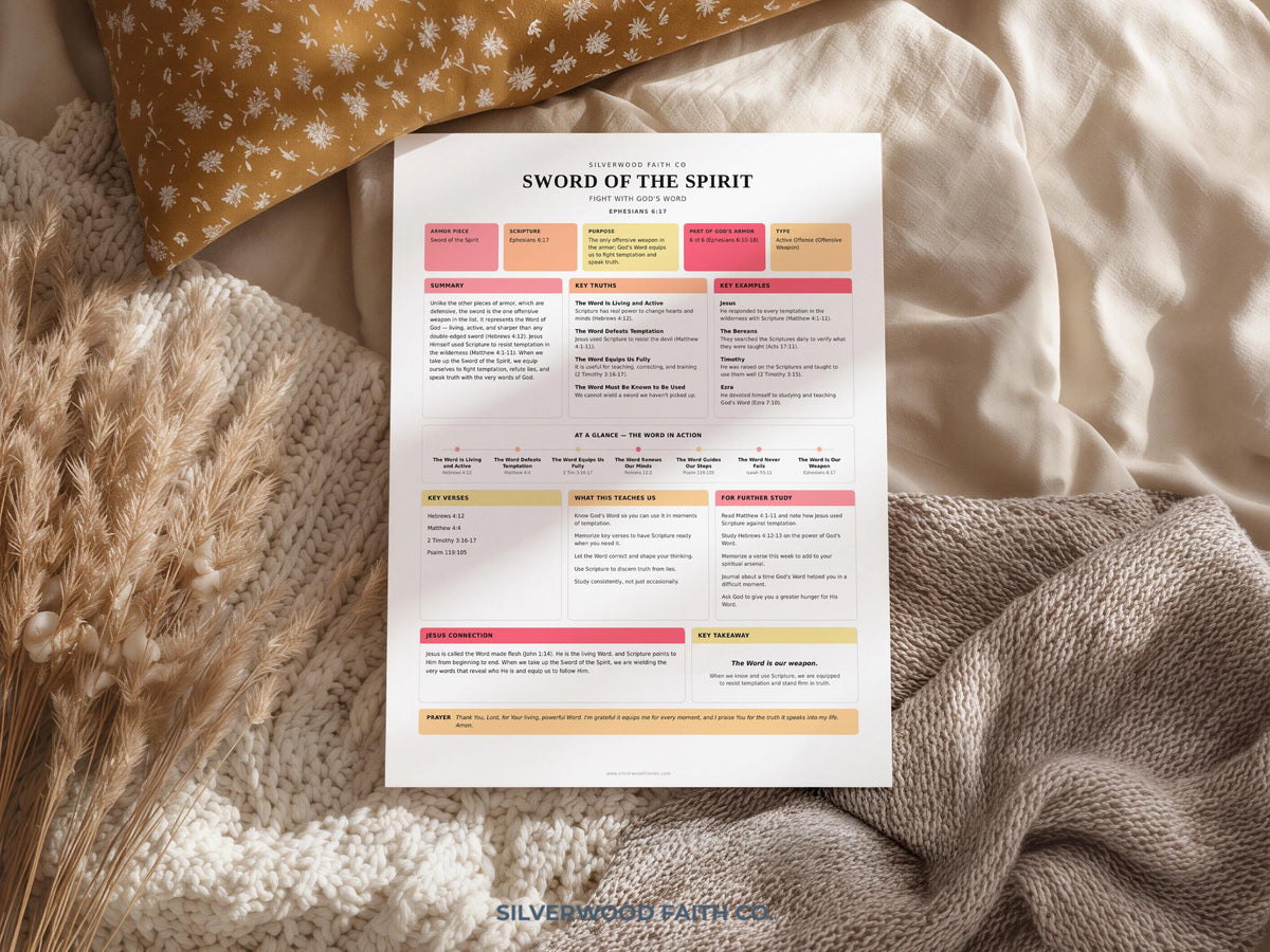 Inspirational scripture printable poster for home office — clean study format with soft coral and pink accent design