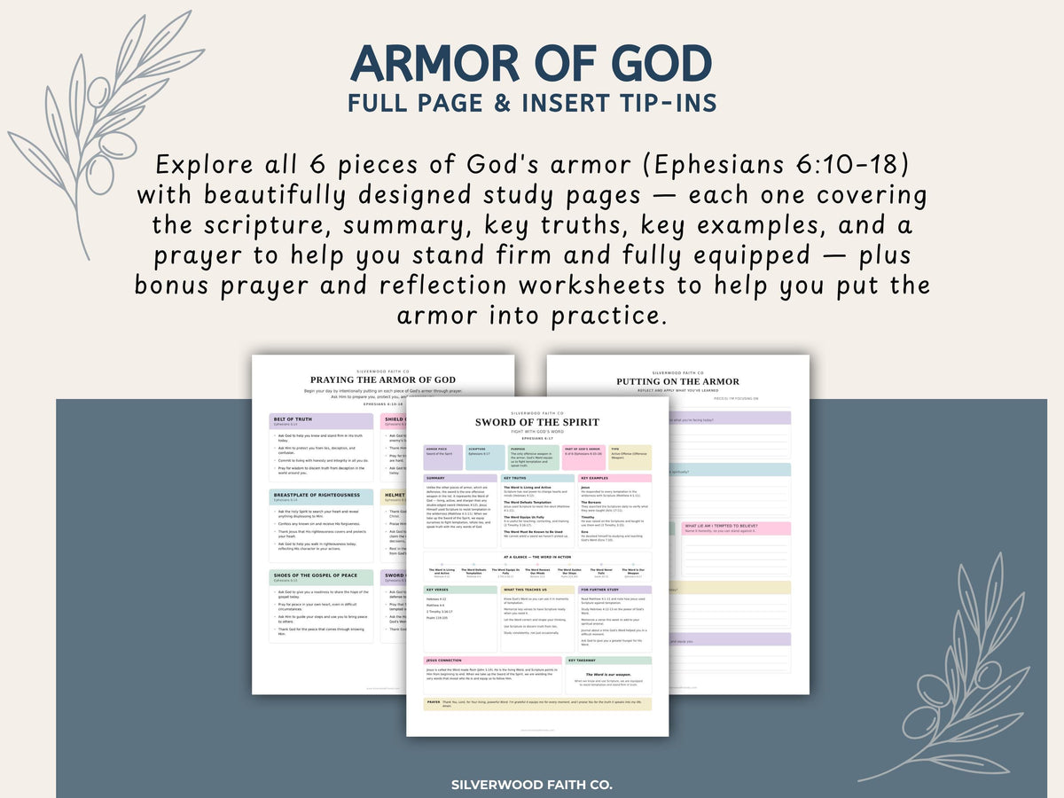 Armor Of God Bible Study Guide, Loaded Bible Tip Ins, Bible Journaling Inserts Printable PDF, PASTEL (Digital Download) 635