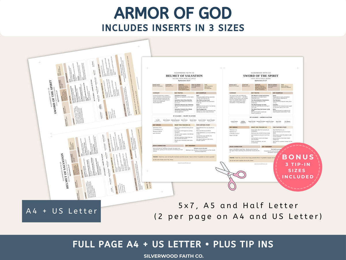 Armor Of God Bible Study Guide, Loaded Bible Tip Ins, Bible Journaling Inserts Printable PDF, CASHMERE FIELDS (Digital Download) 634