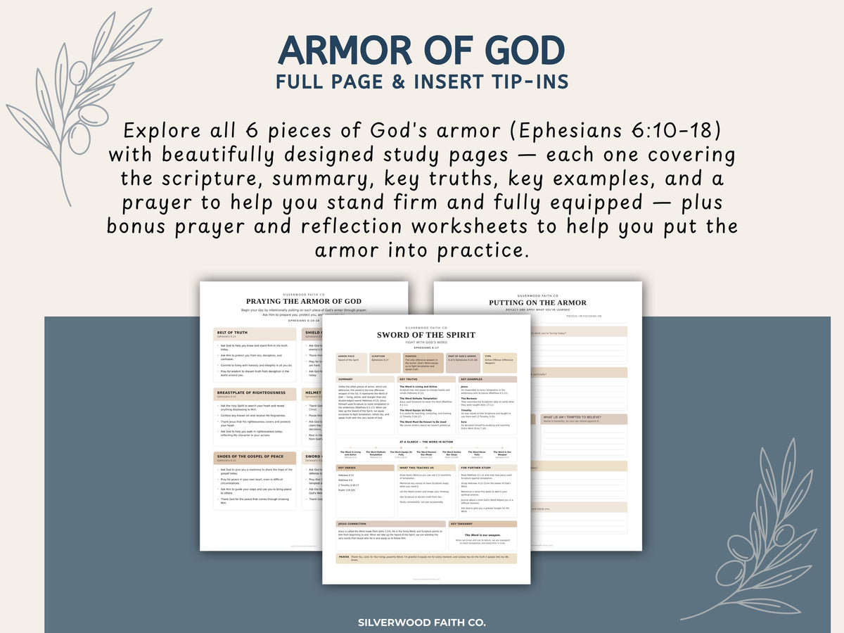 Armor Of God Bible Study Guide, Loaded Bible Tip Ins, Bible Journaling Inserts Printable PDF, CASHMERE FIELDS (Digital Download) 634