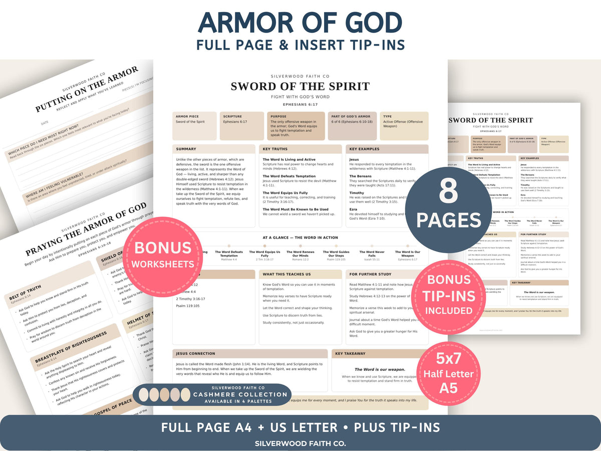 Armor Of God Bible Study Guide, Loaded Bible Tip Ins, Bible Journaling Inserts Printable PDF, CASHMERE FIELDS (Digital Download) 634