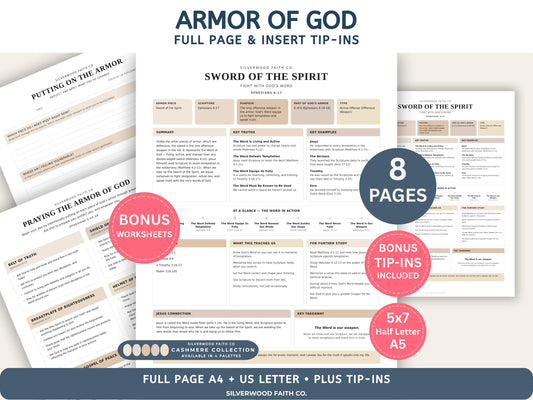 Armor Of God Bible Study Guide, Loaded Bible Tip Ins, Bible Journaling Inserts Printable PDF, CASHMERE FIELDS (Digital Download) 634