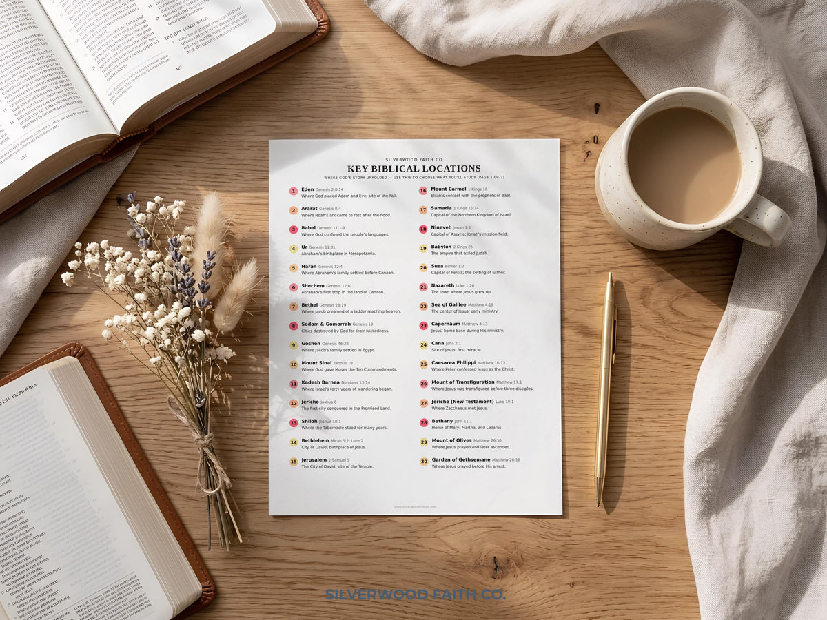 Biblical geography printable poster — organized reference chart for devotional practice and scripture exploration